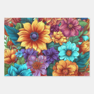 A vibrant assortment of flowers wrapping paper sheet