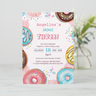 A vibrant birthday invitation with donuts.