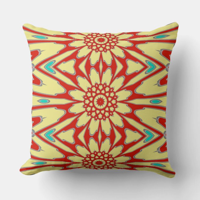 A vibrant colourful classic fabric pattern design cushion (Front)