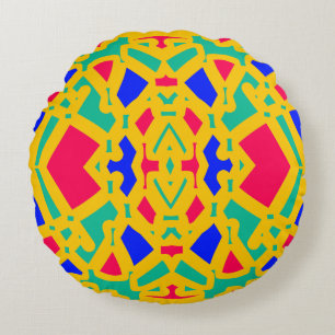 A vibrant colourful classic fabric pattern design round cushion