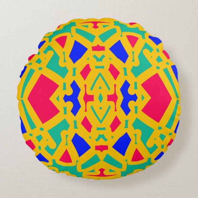 A vibrant colourful classic fabric pattern design  round cushion (Front)