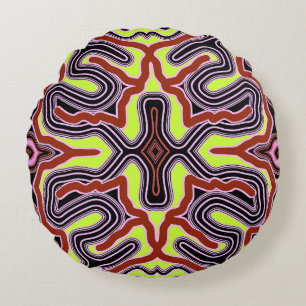 A vibrant colourful classic fabric pattern design round cushion