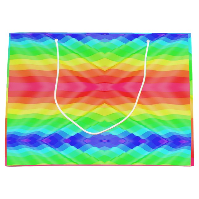 A vibrant gift bag with a wavy rainbow pattern  (Front)