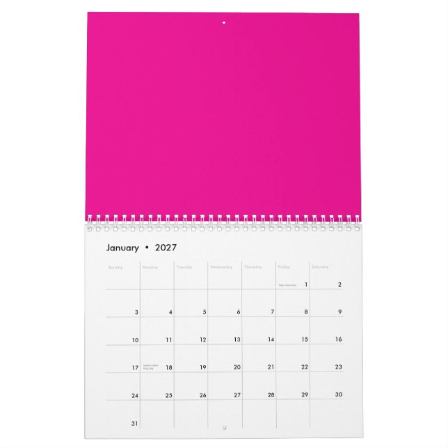 A vibrant gradient of colours transitions seamless calendar (Jan 2027)