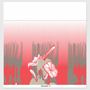 A vibrant graphic design features a red, patterned