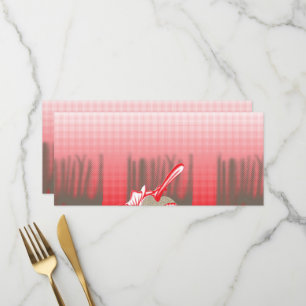 A vibrant graphic design features a red, patterned menu