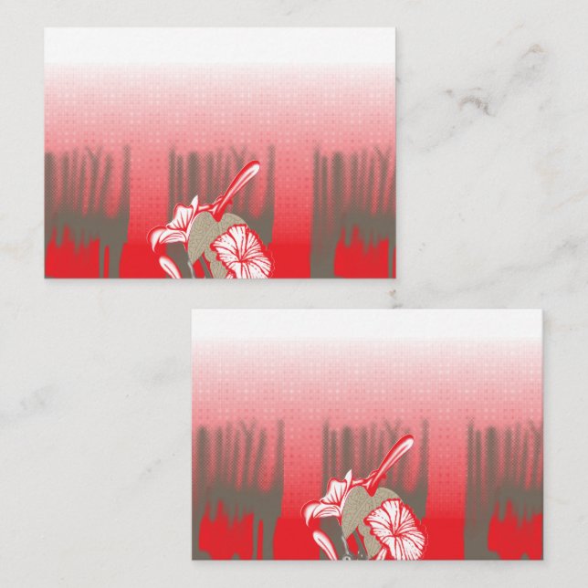 A vibrant graphic design features a red, patterned place card (Front/Back)