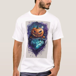 A vibrant Halloween pumpkin T-shirt .