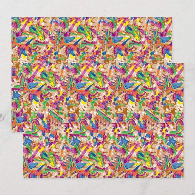 A vibrant modern art piece featuring a pink and mu invitation (Front/Back)