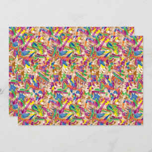 A vibrant modern art piece featuring a pink and mu invitation