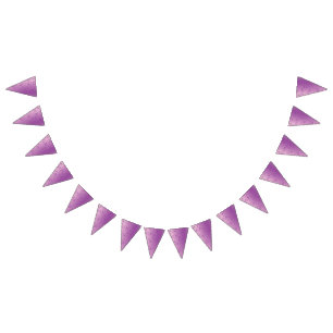 A vibrant purple fabric design featuring intricate bunting