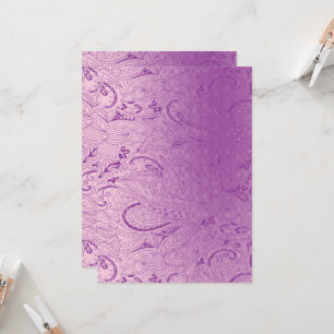 A vibrant purple fabric design featuring intricate invitation