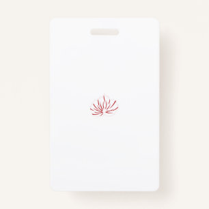 A vibrant red and black floral design featuring in ID badge