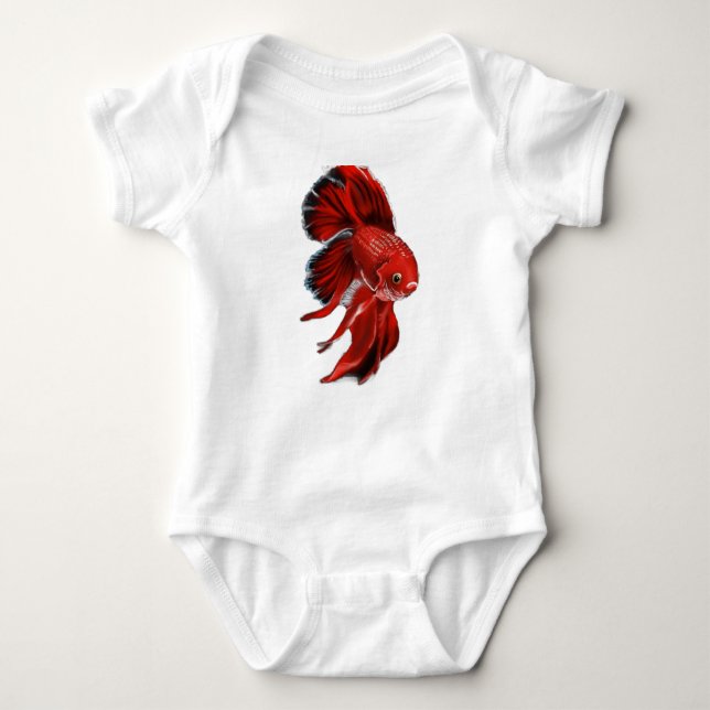 A vibrant red betta fish swimming. baby bodysuit (Front)