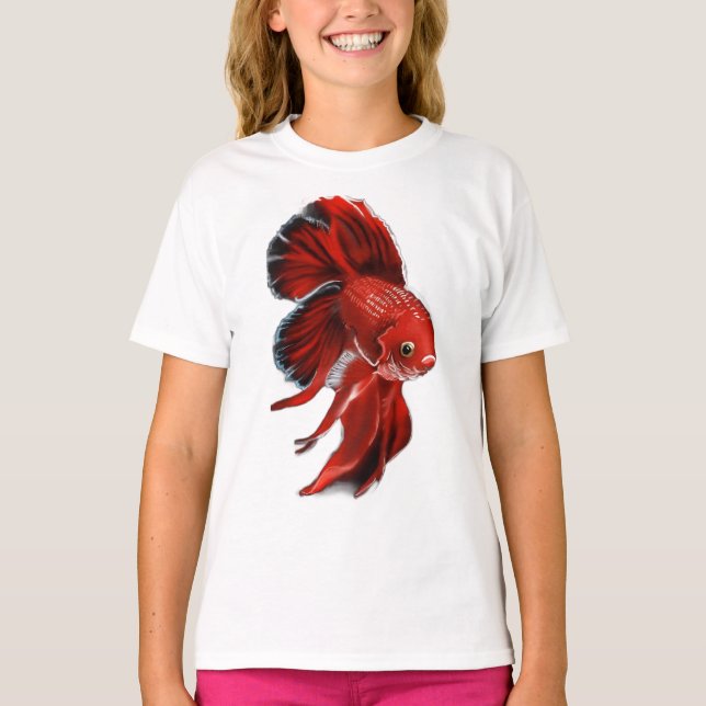 A vibrant red betta fish swimming. T-Shirt (Front)