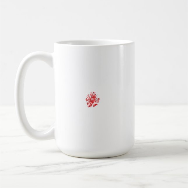 A vibrant red graphic design featuring bold, abstr coffee mug (Left)