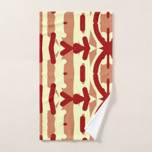 A vibrant red yellow fabric print pattern design hand towel