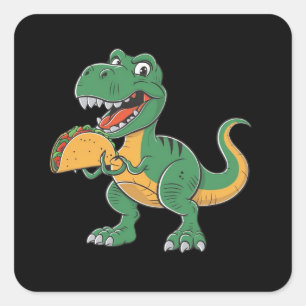 a vibrant-style cartoon funny t rex holding taco  square sticker
