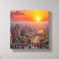 A Vibrant Sunset Over a Diverse Cityscape