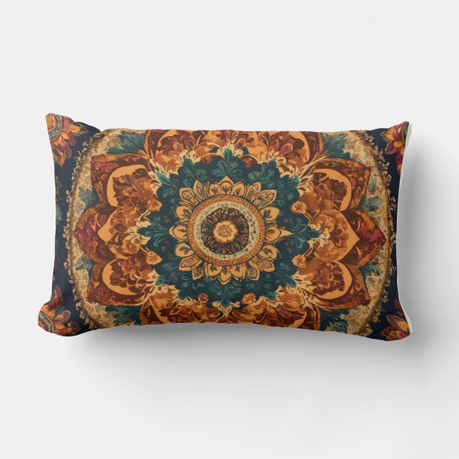 A vibrant tapestry of bohemian patterns lumbar cushion (Front)