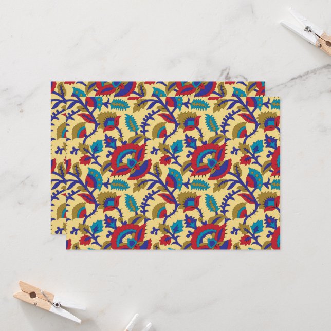 A vibrant textile art piece featuring bold red, ye invitation (Front/Back In Situ)