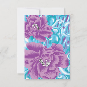 A vibrant textile design featuring purple and turq announcement