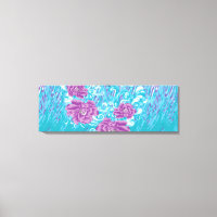 A vibrant textile design featuring purple and turq