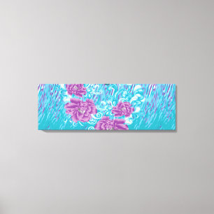 A vibrant textile design featuring purple and turq canvas print