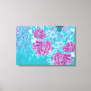 A vibrant textile design featuring purple and turq canvas print