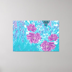 A vibrant textile design featuring purple and turq canvas print