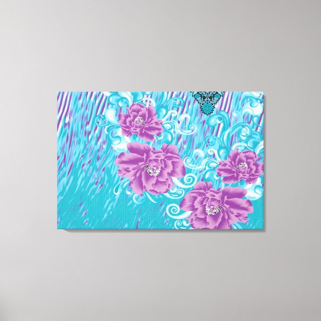 A vibrant textile design featuring purple and turq canvas print (Front)