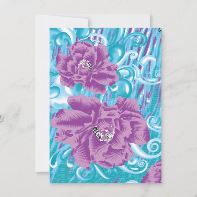 A vibrant textile design featuring purple and turq card (Front)