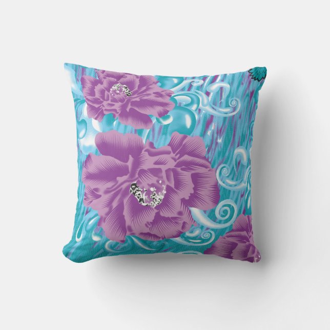 A vibrant textile design featuring purple and turq cushion (Front)