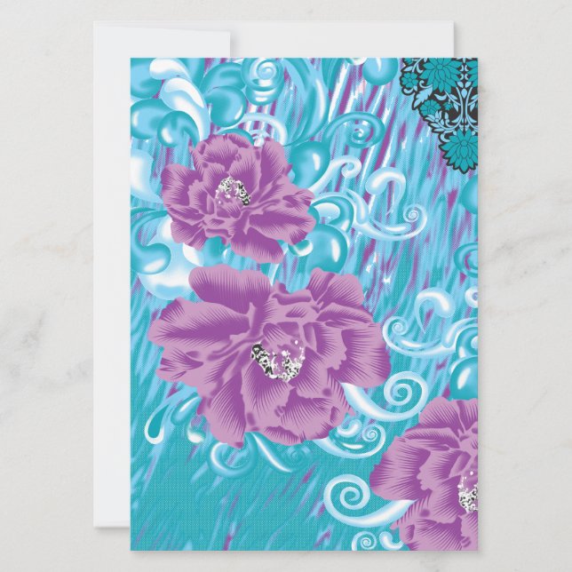 A vibrant textile design featuring purple and turq invitation (Front)