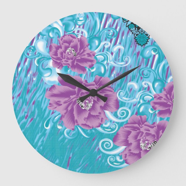 A vibrant textile design featuring purple and turq large clock (Front)