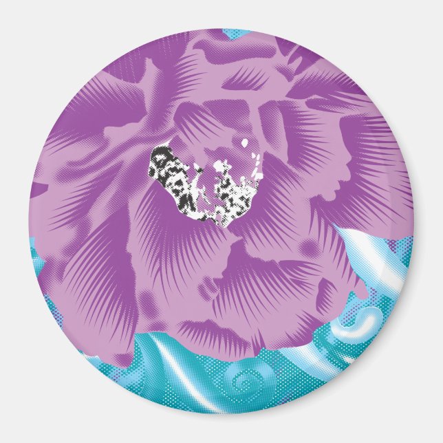 A vibrant textile design featuring purple and turq magnet (Front)