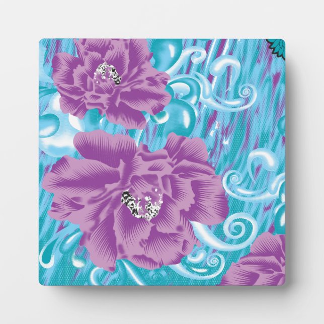 A vibrant textile design featuring purple and turq plaque (Front)