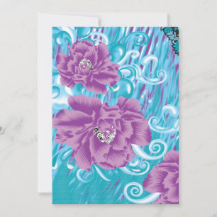 A vibrant textile design featuring purple and turq thank you card