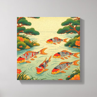 A Vibrant Ukiyo-e Pond Canvas Print