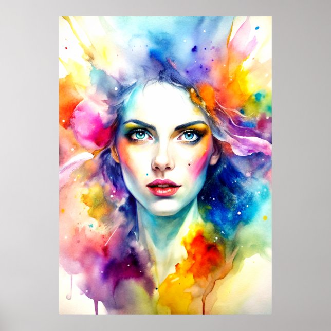 A Vibrant Watercolor Painting of a Lady Poster (Front)