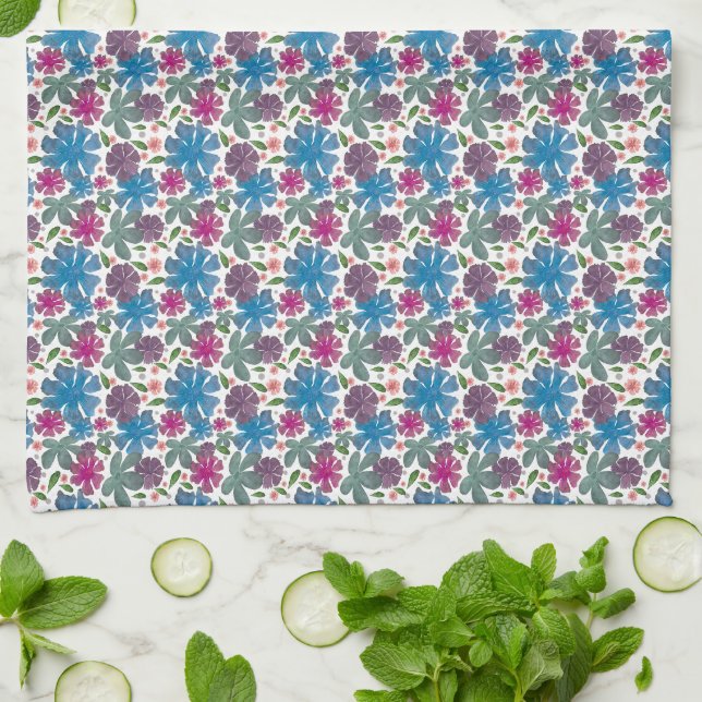 A vibrant watercolor seamless pattern featuring co tea towel (Folded)