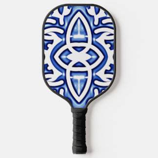 A vibrant white & blue classic pattern design  pickleball paddle