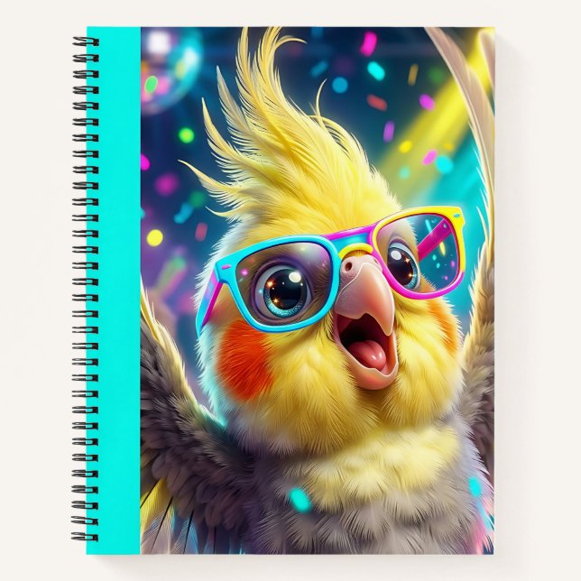 A vibrant yellow and grey cockatiel  notebook (Front)