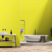 A vibrant yellow square enclosed by a crisp white