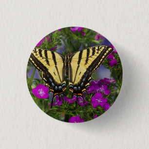 A Viceroy Butterfly on Dark Pink Flowers 3 Cm Round Badge