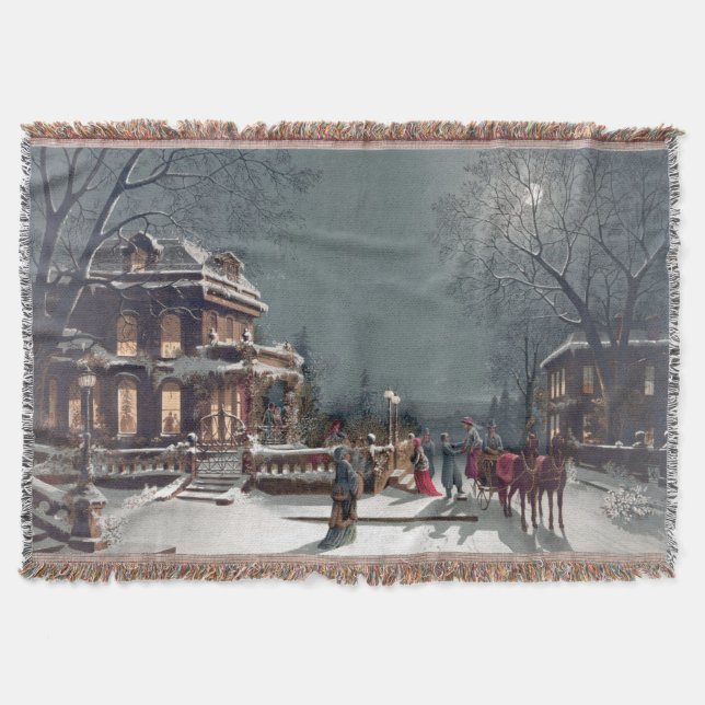 A Victorian Christmas Eve by J. Hoover 1880 Throw Blanket (Front)