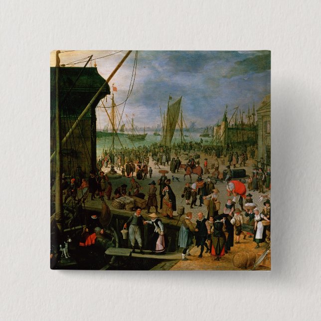 A View of Antwerp harbour 15 Cm Square Badge (Front)