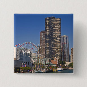 A view of Chicago's Navy Pier 15 Cm Square Badge