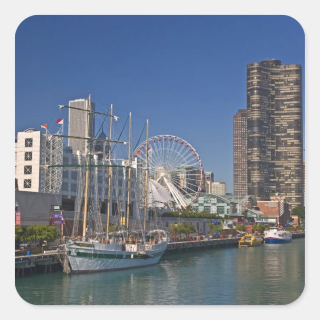 A view of Chicago's Navy Pier 2 Square Sticker (Front)