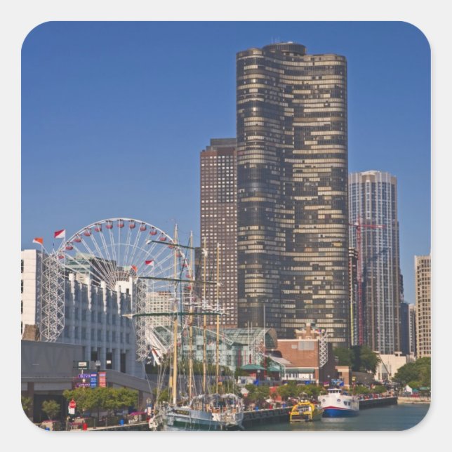 A view of Chicago's Navy Pier Square Sticker (Front)